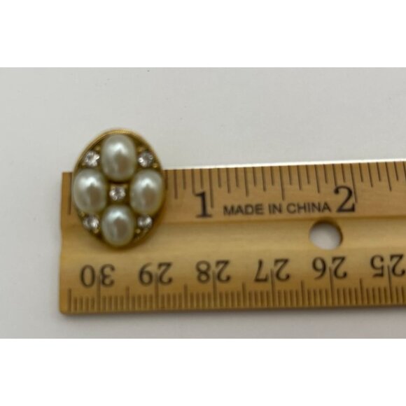 2 Pairs Pierced Earrings Gold Silver Tones Faux Pearls Clear Rhinestones - Picture 13 of 13